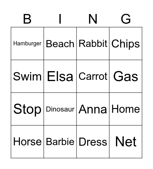 Brooklyn's Bingo Card