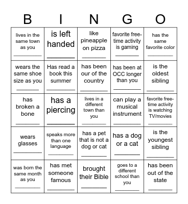Find someone who... Bingo Card