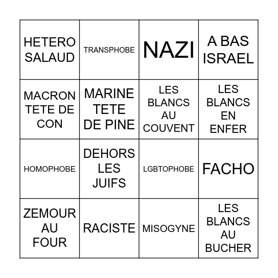 BINGO des insultes des streameurs du Zevent 2025 Bingo Card