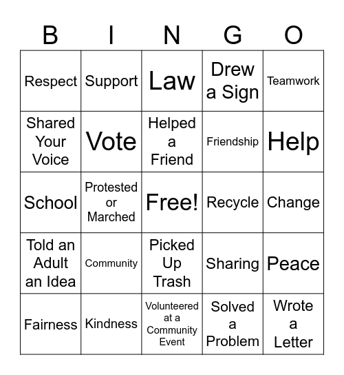 Policy & Community Activation BINGO Card