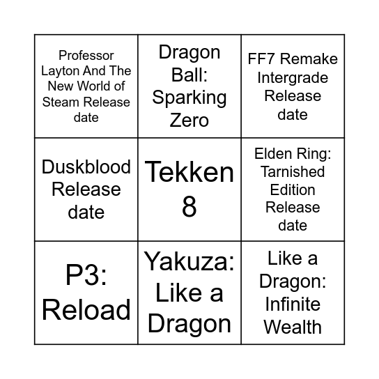 Nintendo Direct PS July 2025 Bingo Card