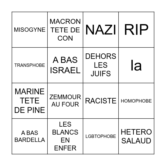 BINGO des insultes gratuites prononcés par les streameurs sur place au Zevent 2025 Bingo Card