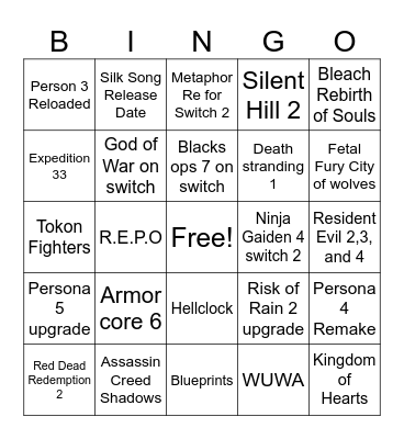 Nintendo Direct Predictions Bingo Card