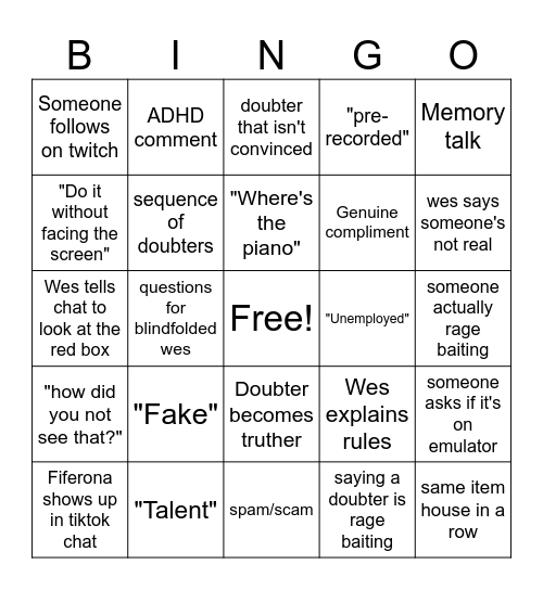Wes blindfolded bingo Card