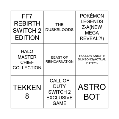 NINTENDO DIRECT - PARTNER SHOWCASE 7.31.2025 BINGO Card