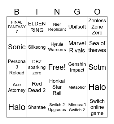 Nintendo Direct Partner Bingo Card