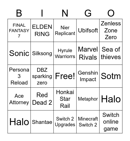 Nintendo Direct Partner Bingo Card