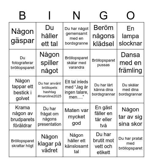 Bröllopsbingo Card