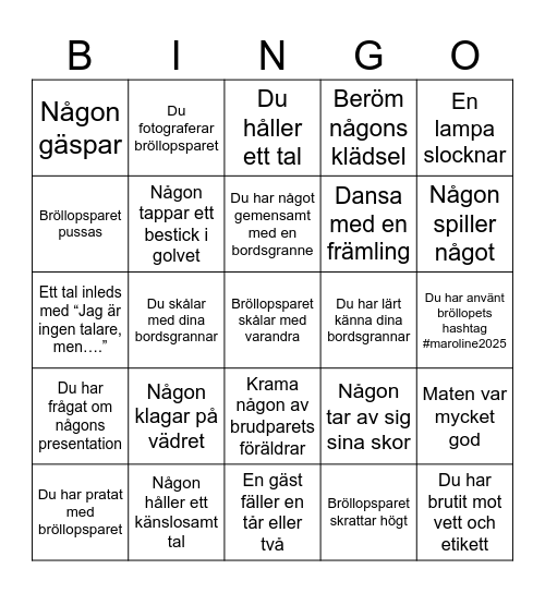 Bröllopsbingo Card