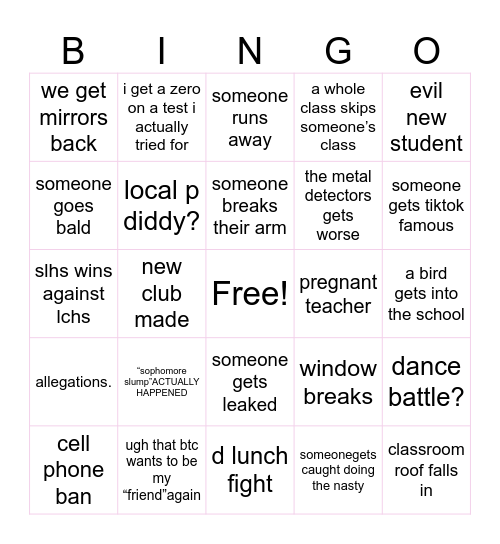 2025-2026 school bingo Card
