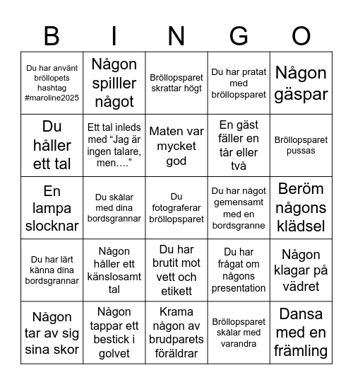 Bröllopsbingo Card