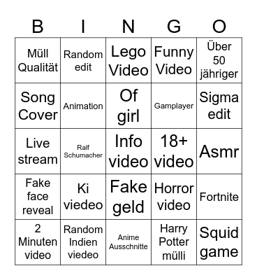 YouTube Shorts bingo Card