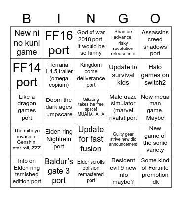 Nintendo partner showcase bingo Card