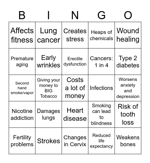 Nicotine Free Bingo Card