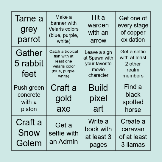 VELARIS BINGO Card