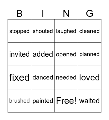 Verbs ending in -ed Bingo Card