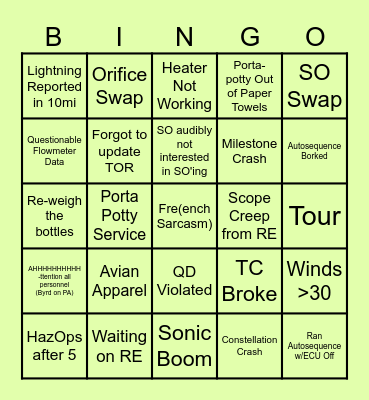 NEST Bingo Card