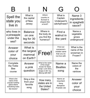 Hearn Christmas Bingo Card