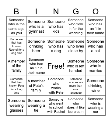 Wedding Guest Bingo! Bingo Card