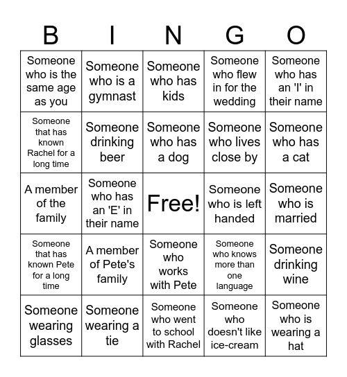 Wedding Guest Bingo! Bingo Card