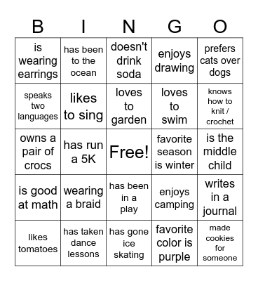Get to Know You Bingo Card