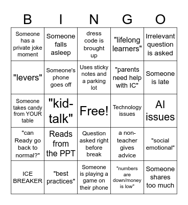 Welcome Back Bingo! Bingo Card