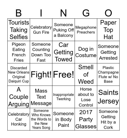 NYE in NOLA Bingo Card