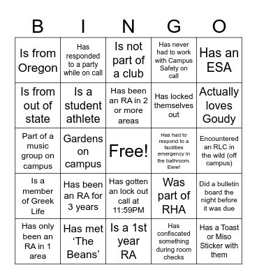 Housing People Bingo Card