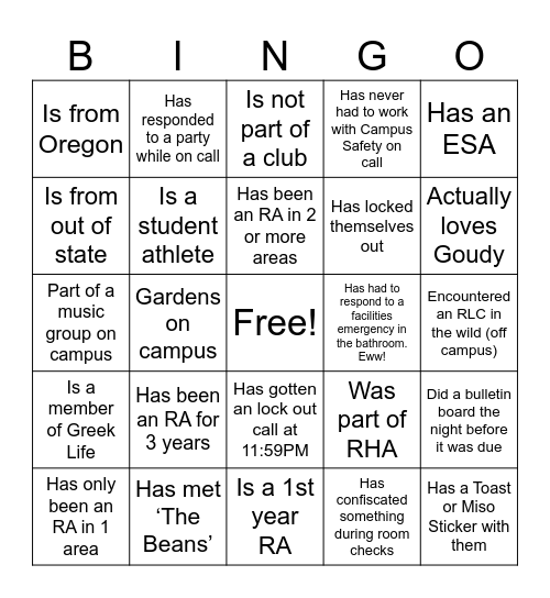 Housing People Bingo Card