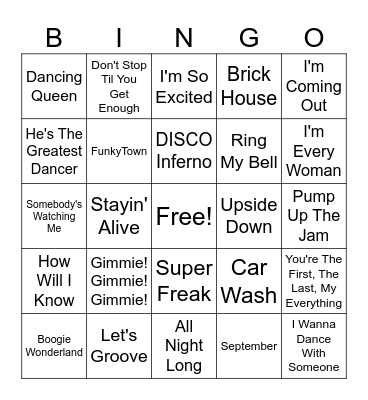 DISCO! Bingo Card