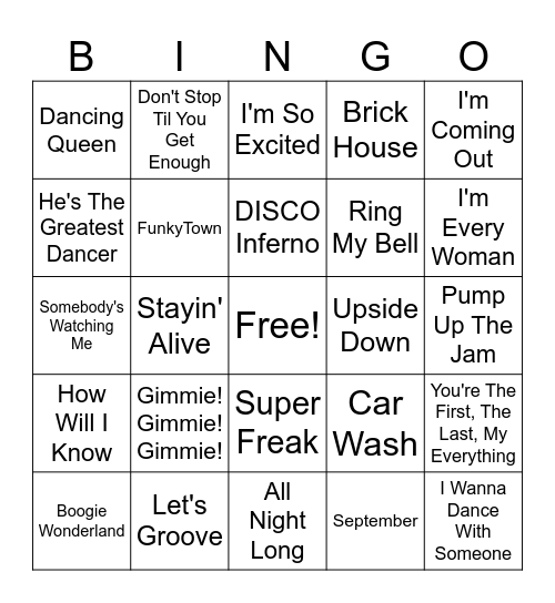 DISCO! Bingo Card