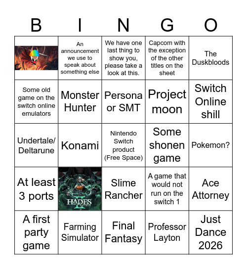 Nintendo Direct Partner Showcase July 2025 Bingo Card