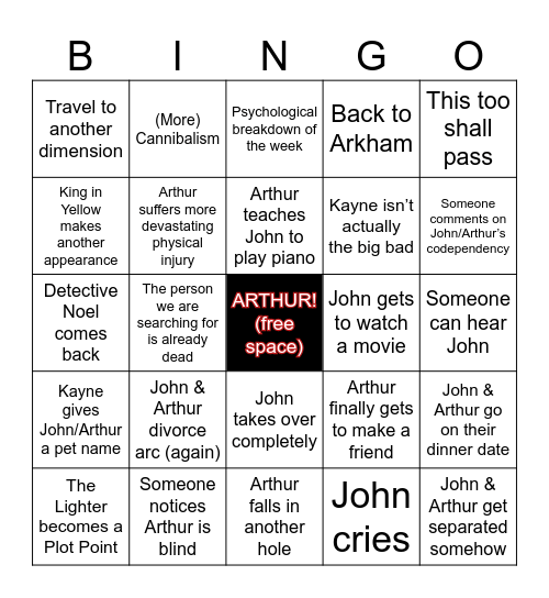 Malevolent (I’m up to episode 38 and I’m emotionally wounded wahooo) Bingo Card
