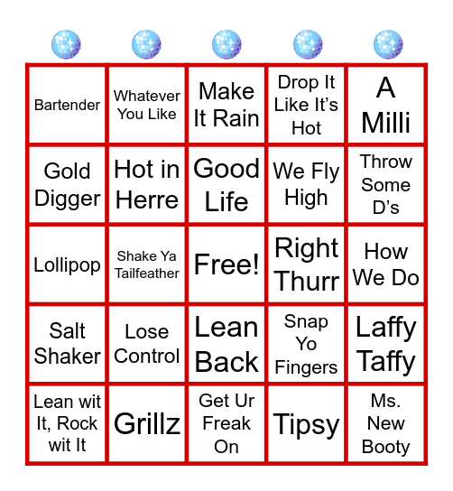 2000s Club Rap Bingo Card