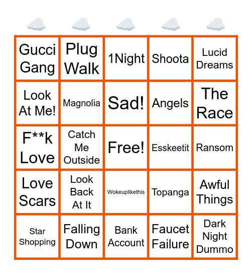 Sound Cloud Rap Bingo Card