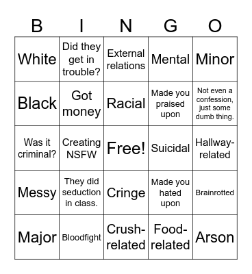 School confessions Bingo Card