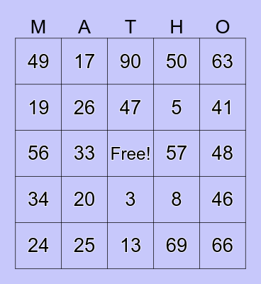 Multiplication & Division Bingo Card