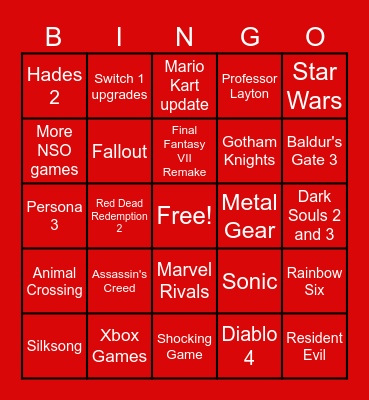 Nintendo Partner Direct Bingo Card