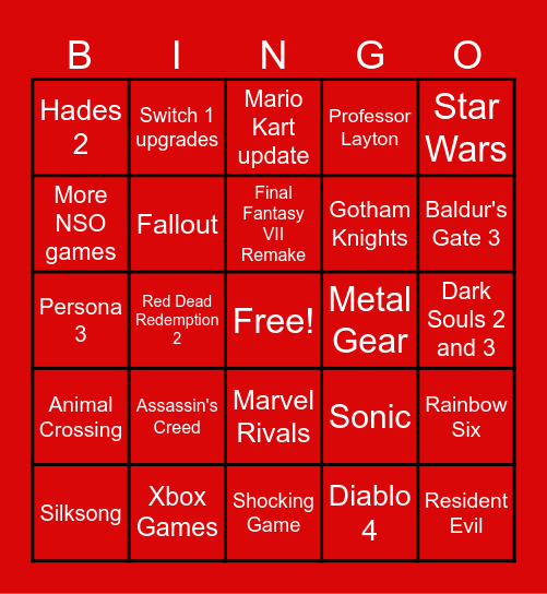 Nintendo Partner Direct Bingo Card