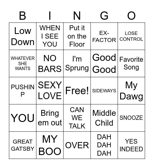 R&B Bingo Card