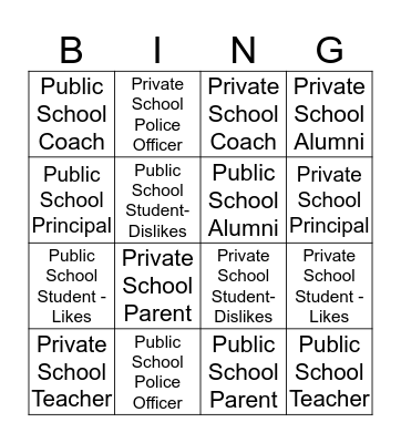 Private Schools vs. Public Schools Bingo Card