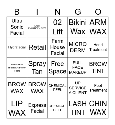 ESTHETICS Bingo Card