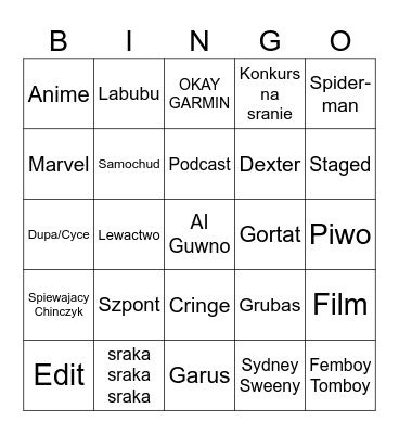 Tiktok Bingo Card