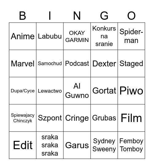 Tiktok Bingo Card