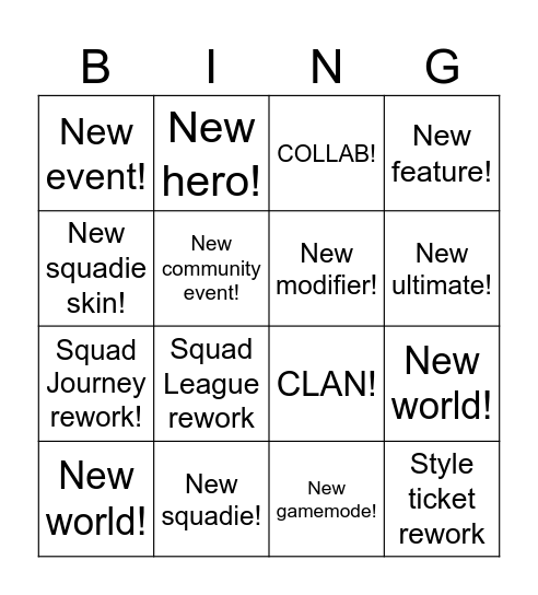 squad busters squad update Bingo Card