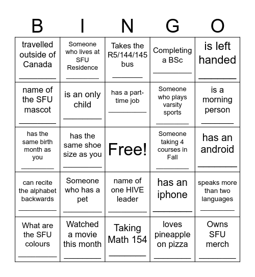 BEE HIVE BASH BINGO Card