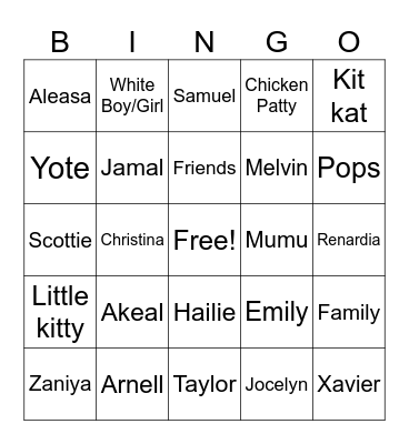 Family/Friends Bingo Card