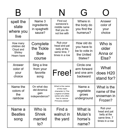 Hearn Christmas Bingo Card