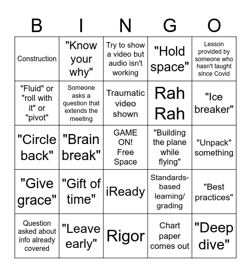 Game On! BLT Retreat Bingo Card