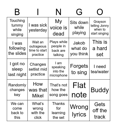 Band Bingo Card